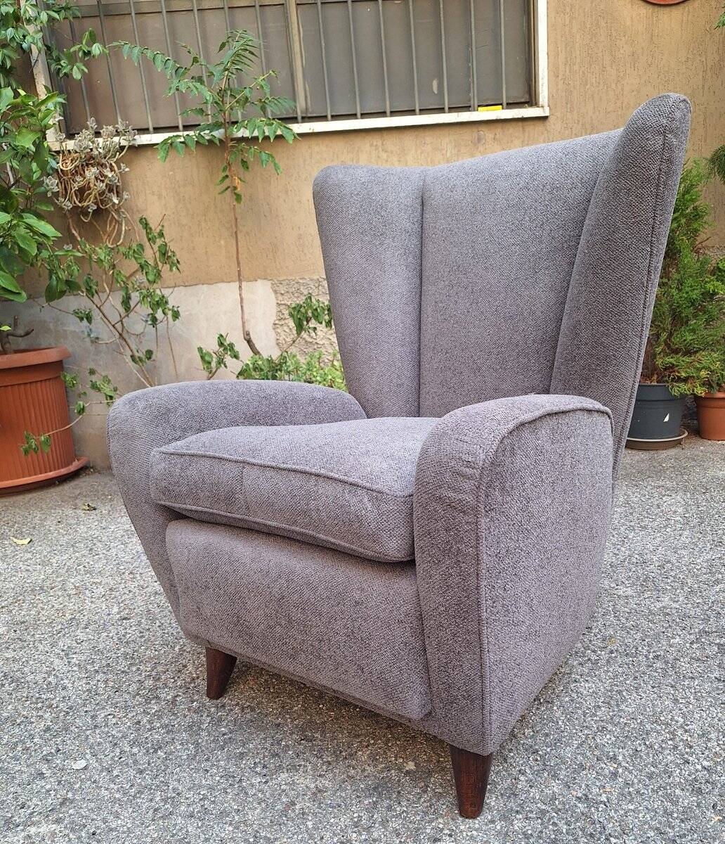 Bergère Armchair in Grey attributed to Paolo Buffa, 1940s