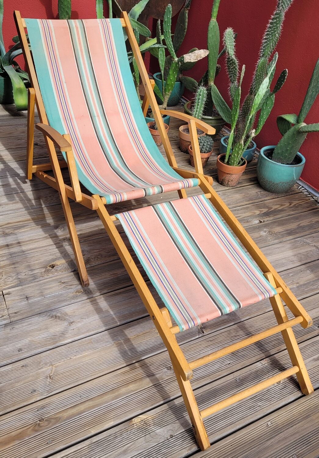 Vintage bayadère canvas chaise longue