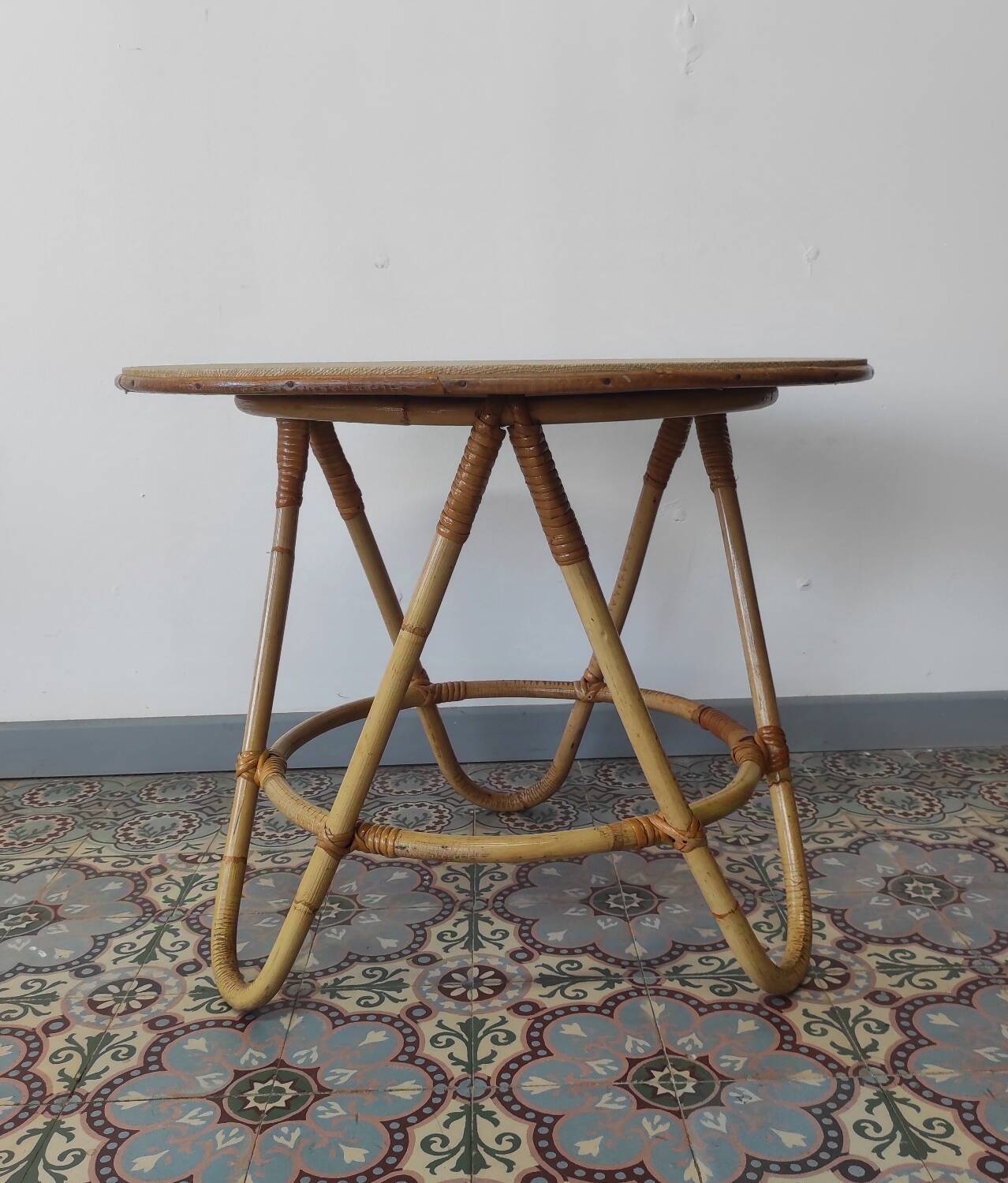 60's rattan coffee table