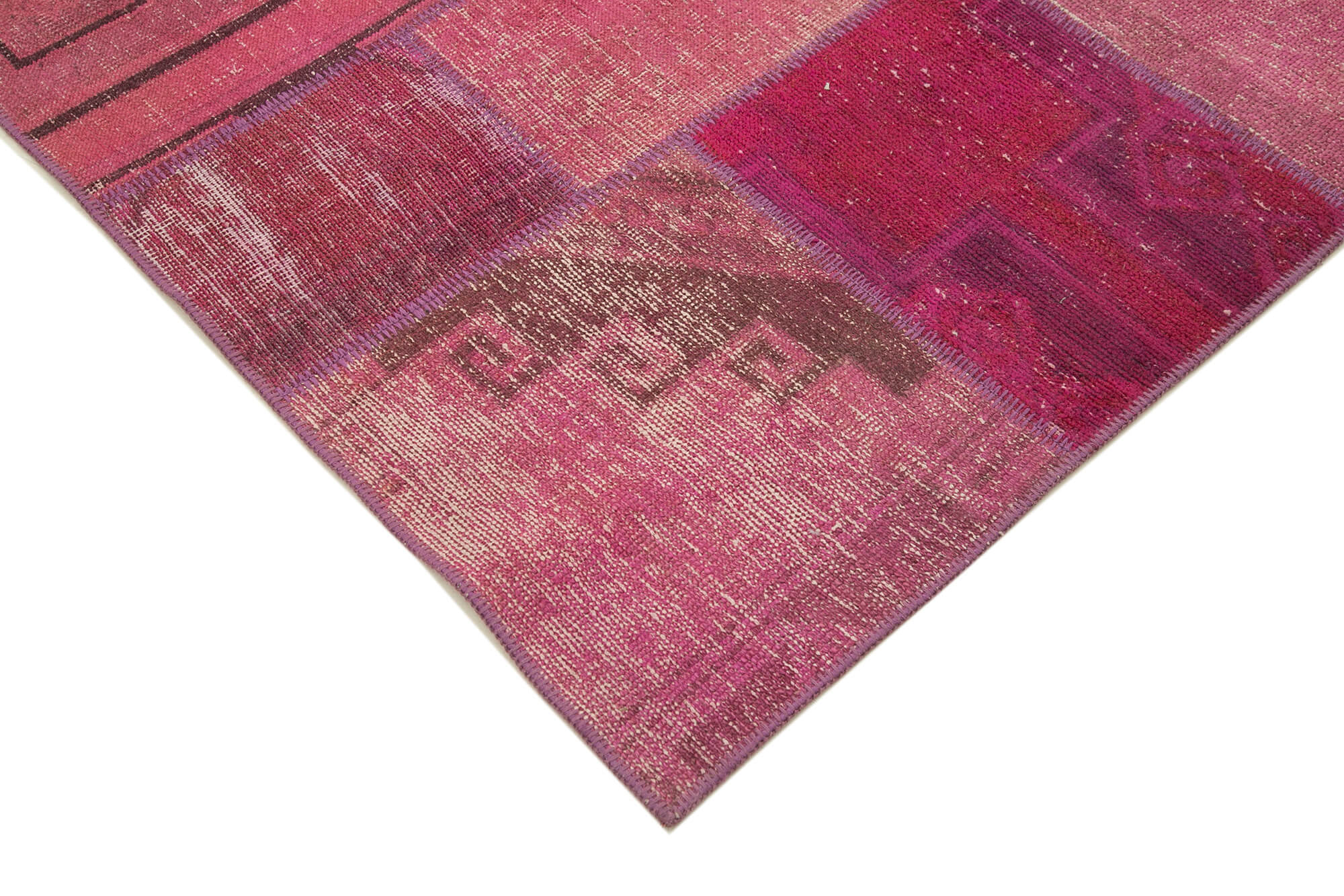 Handwoven oriental overdyed 196 cm x 299 cm pink patchwork carpet
