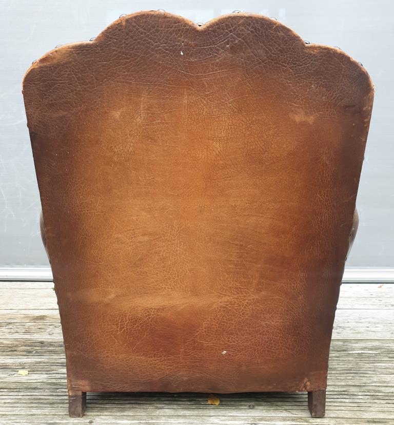 Pair armchairs club leather "punk" back mustache