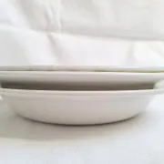 Shallow dish Gien orange and black model 456, Moulin des Loups yellow and grey.