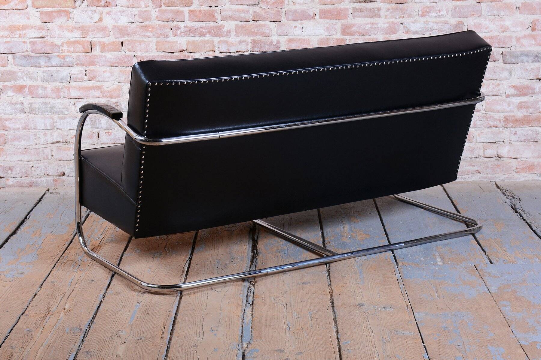 Bauhaus Sofa in Chrome and Leather from Mücke-Melder, Czech, 1930s