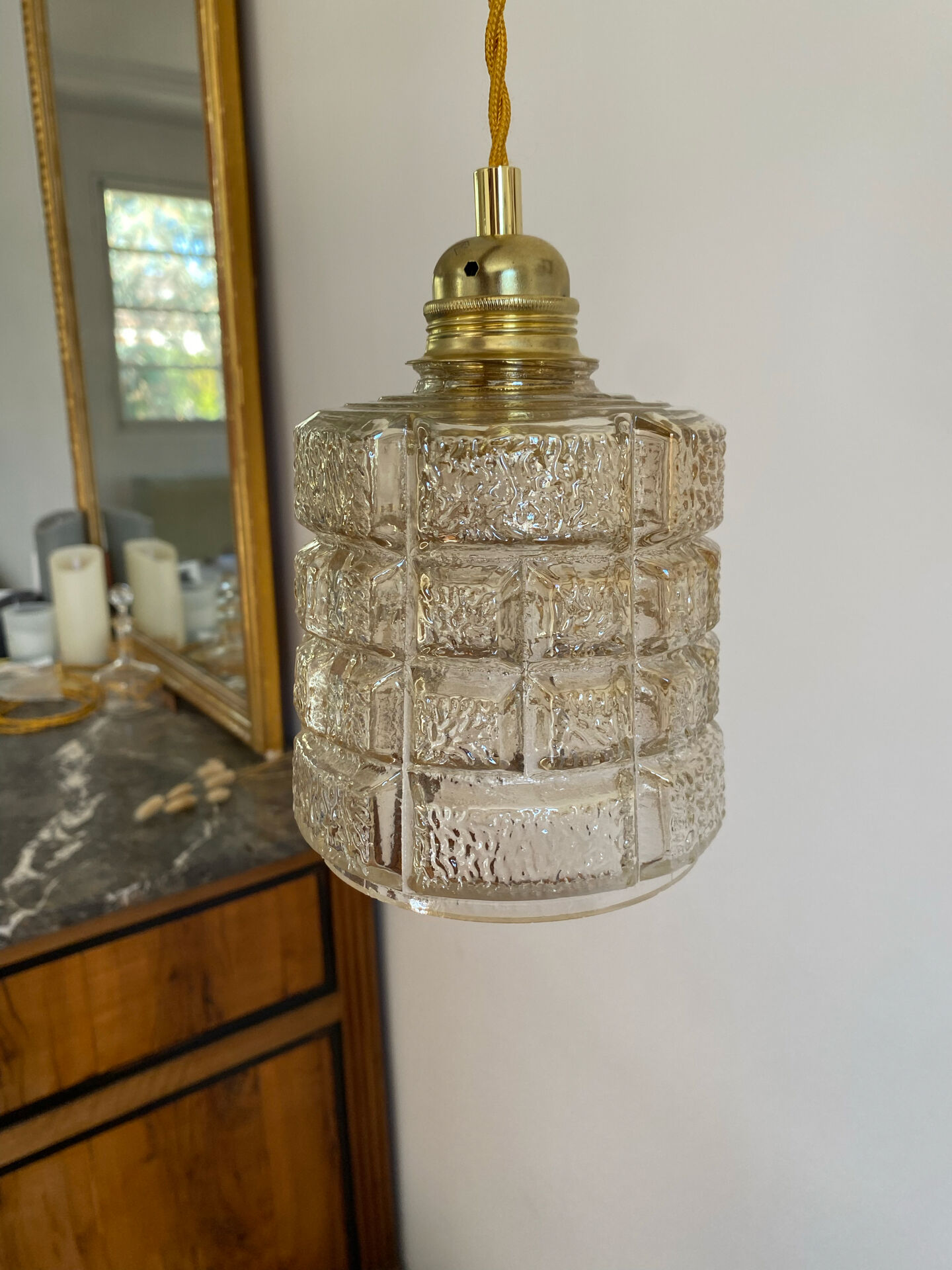 Vintage amber glass suspension globe