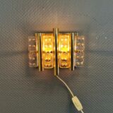Old Swedish wall lamp, made of hard pressed glass, brass and metal
