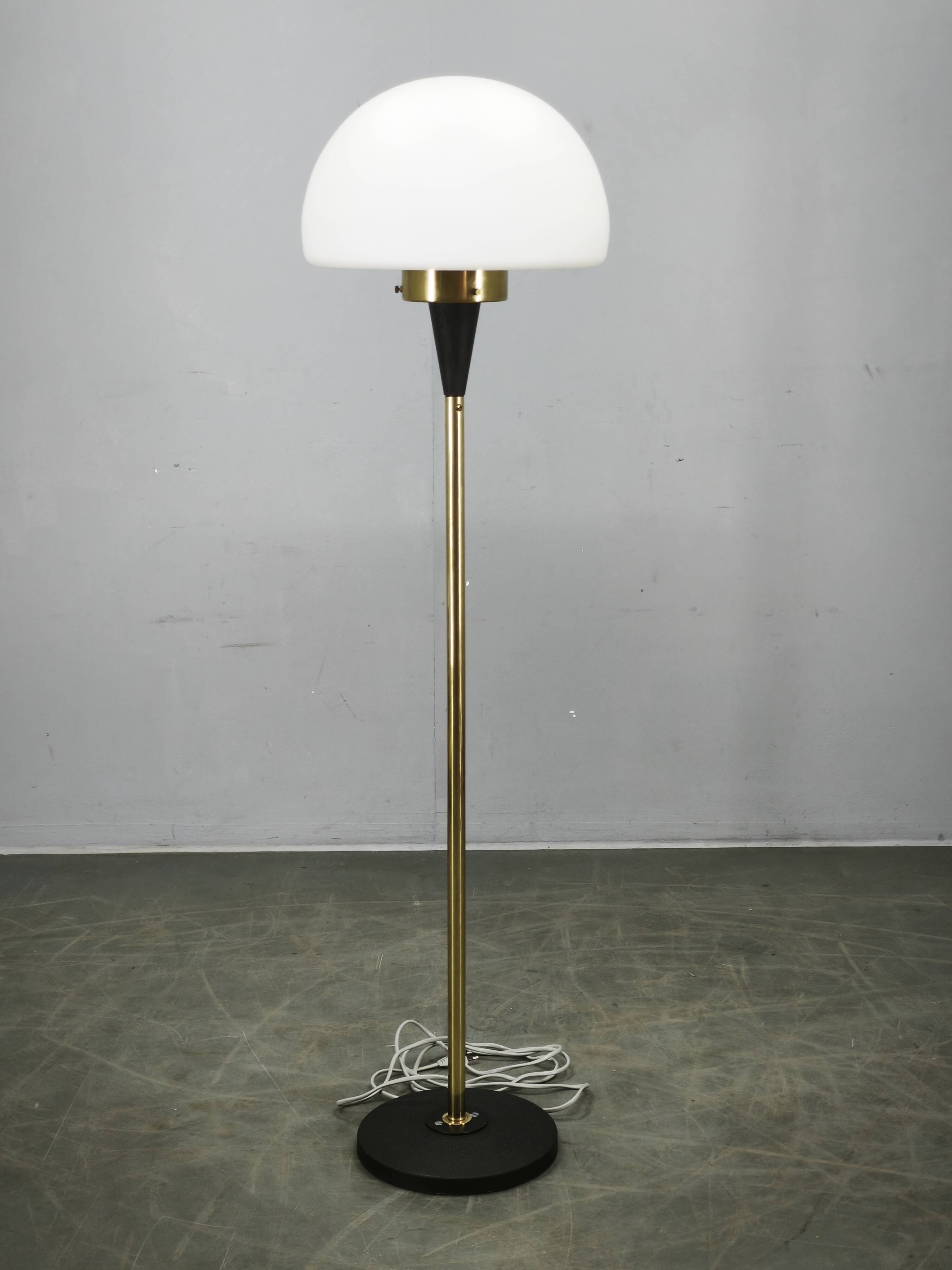 Lidokov Space Age Brass and Opaline Glass Floor Lamp, 1960s