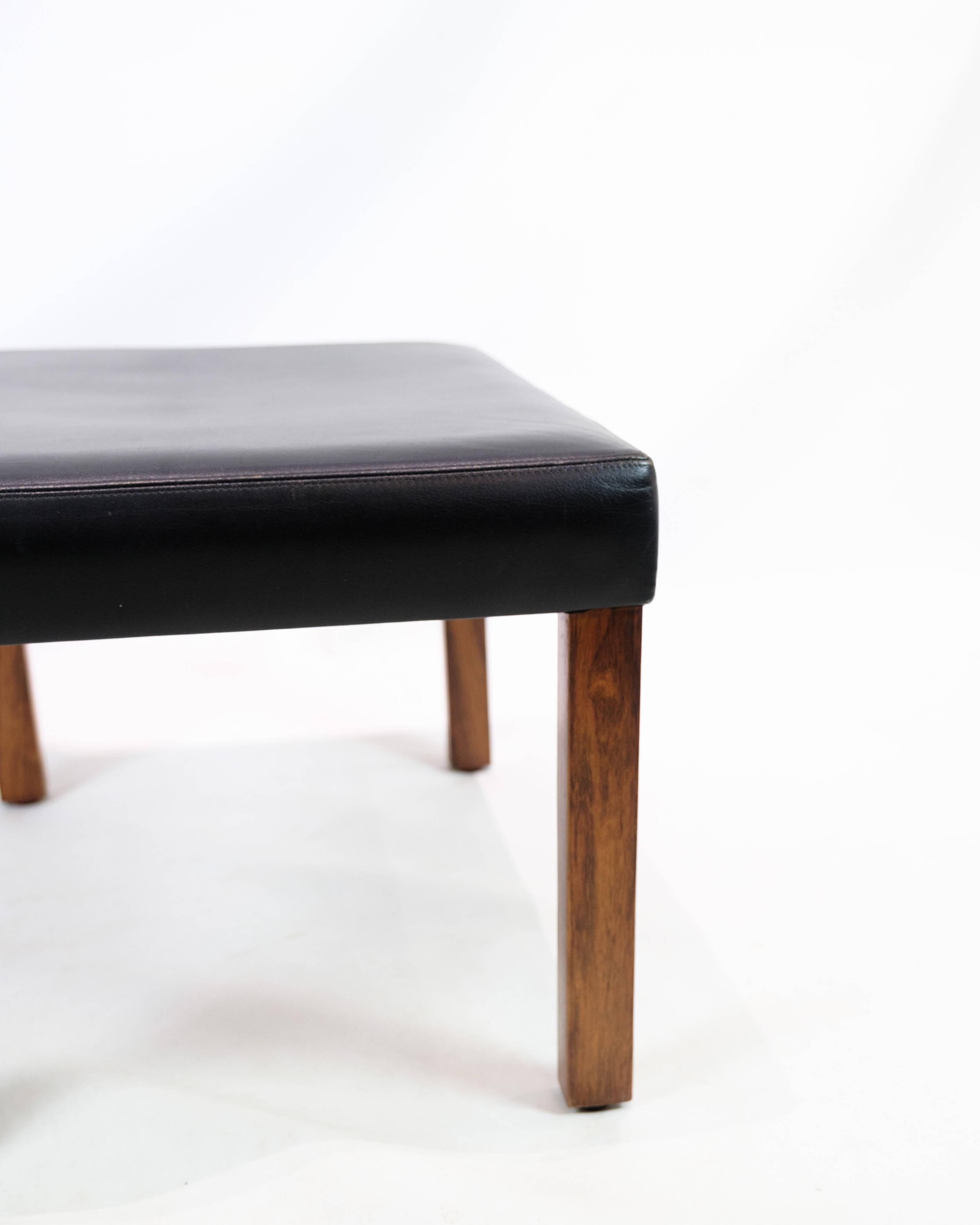 Stool Made In Black Leather & Rosewood Legs, Danish Design From 1960s