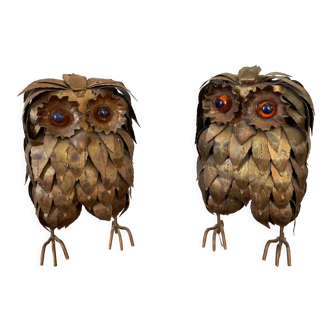 Pair of owls in gilded metal