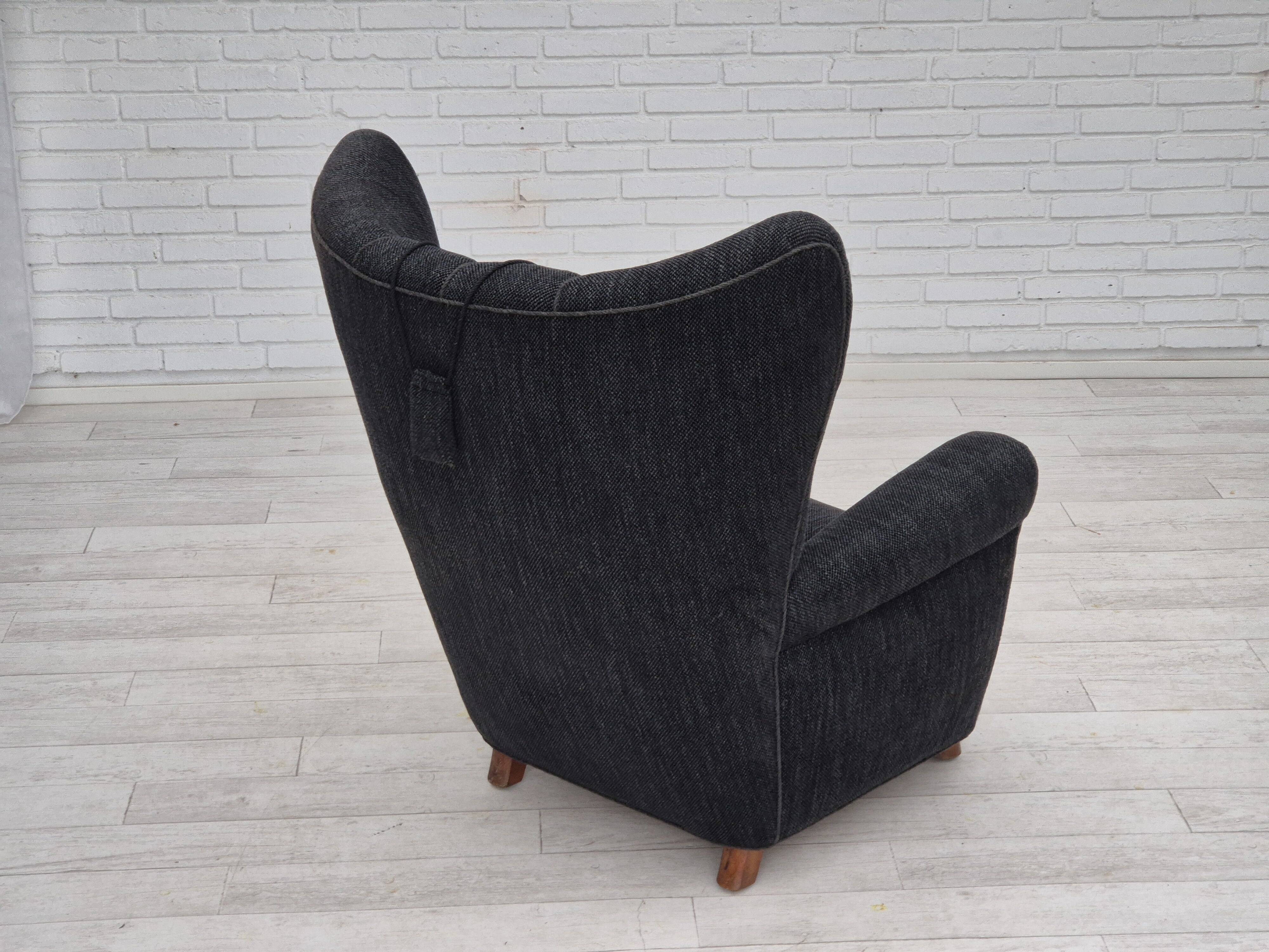 1960s, Danish relax armchair, reupholstered, gray furniture fabric..