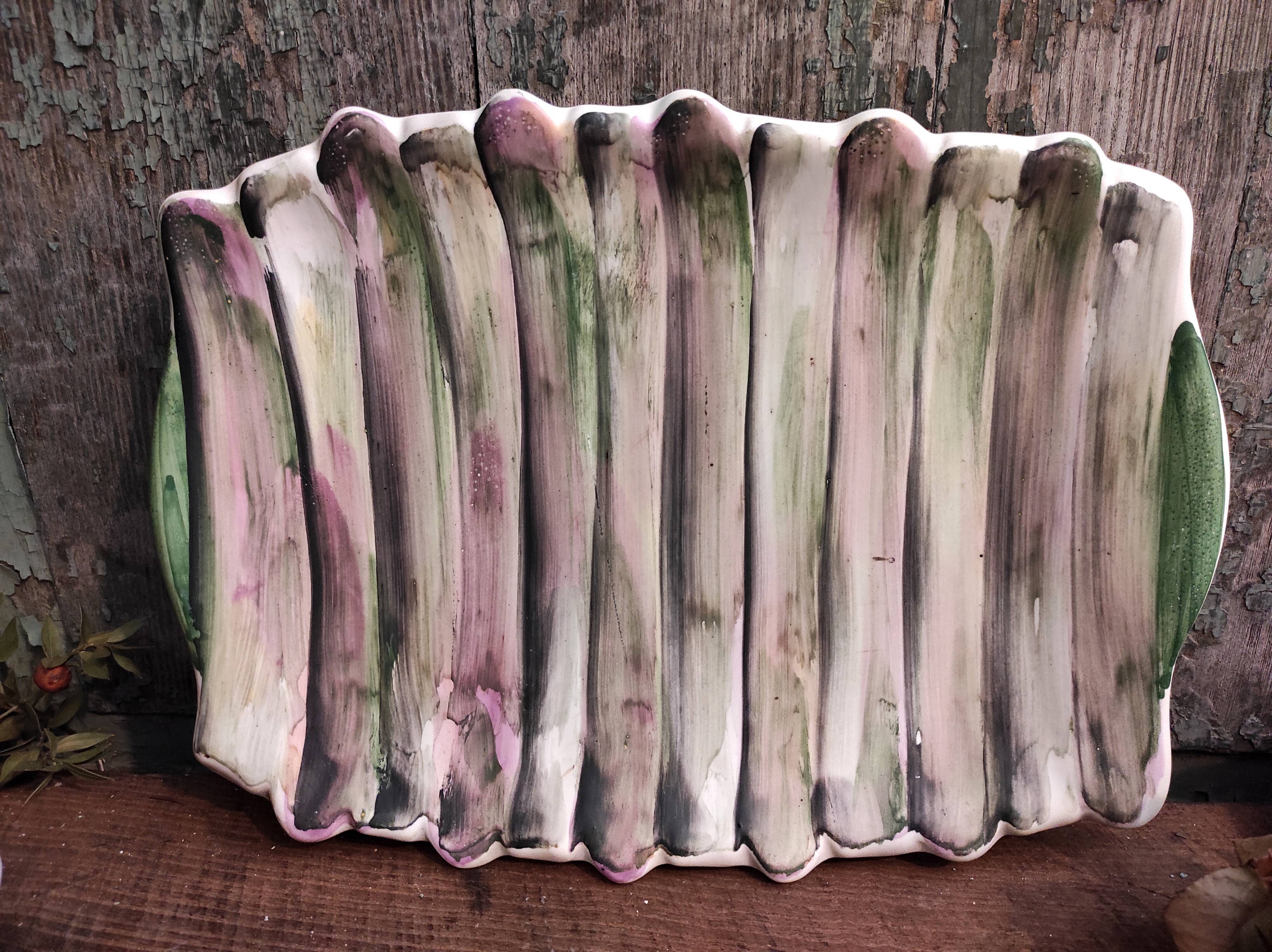 French vintage set of 1 tray and 4 plates for asparagus, by Vallauris