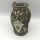 Old safi pottery vase in polychrome paint and metal sculpture décor 14 cm