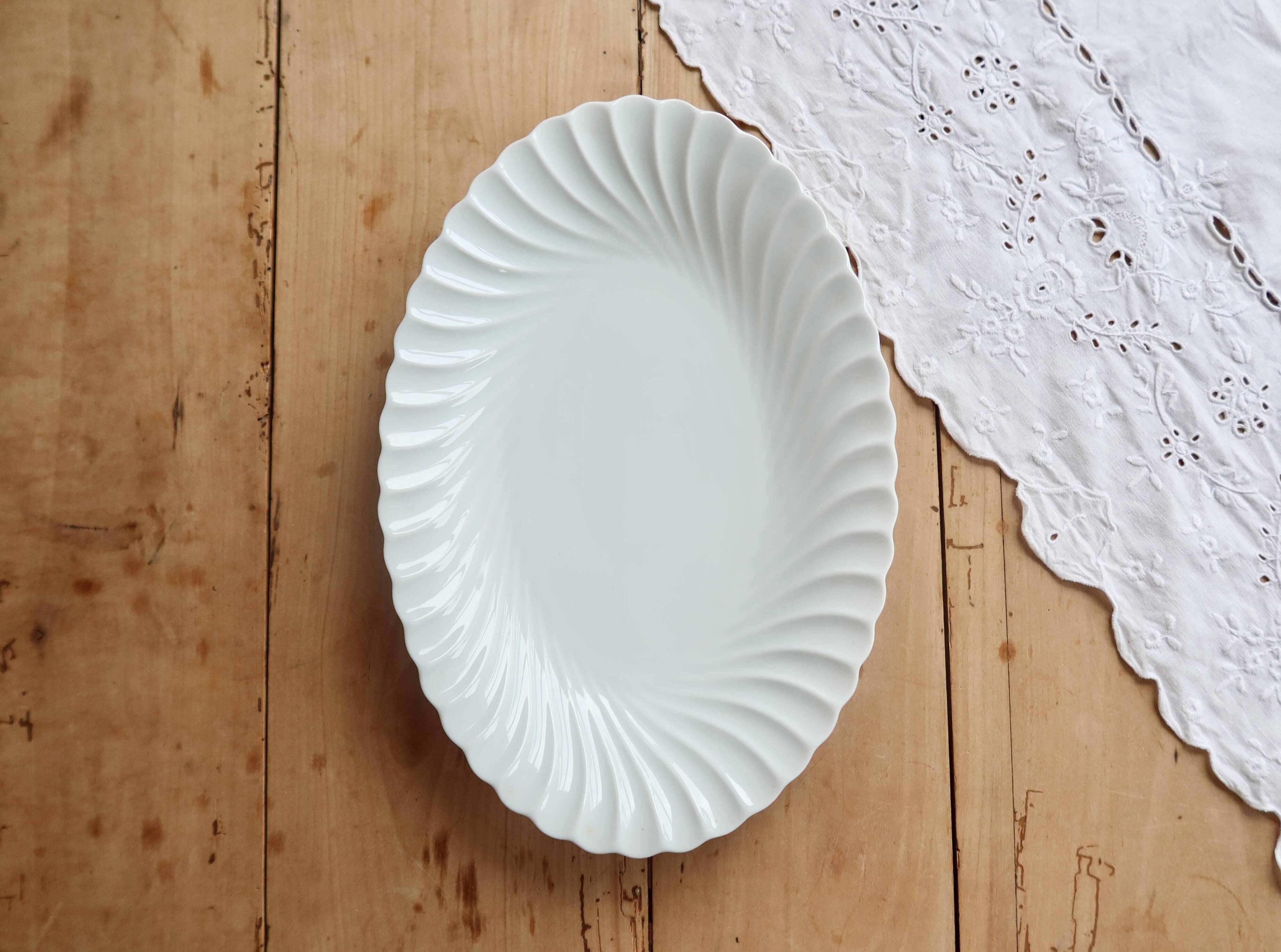 Vintage oval serving dish white twisted porcelain Limoges Haviland