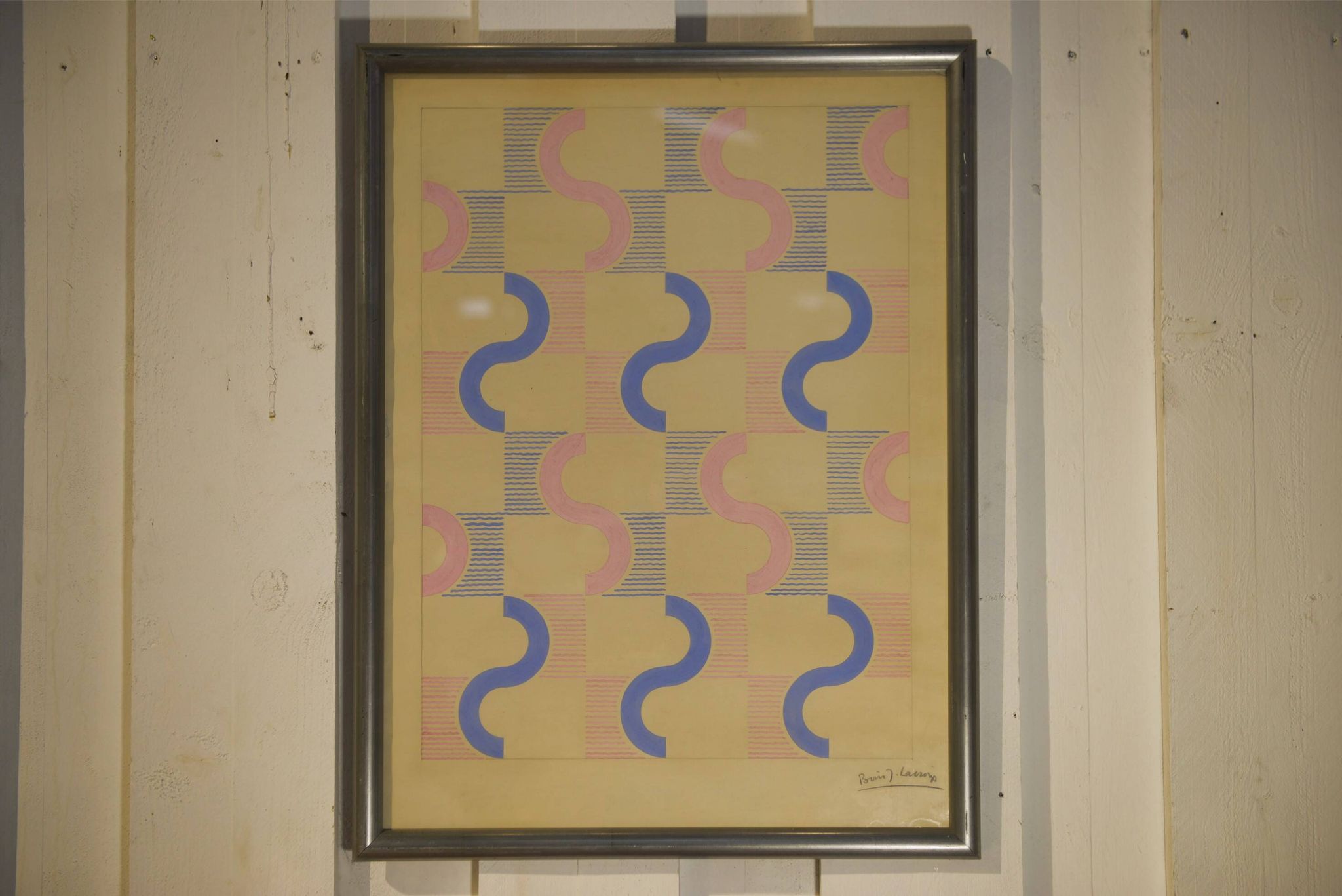 Gouache on paper original unique modernist work by Jean Boris Lacroix 1940s