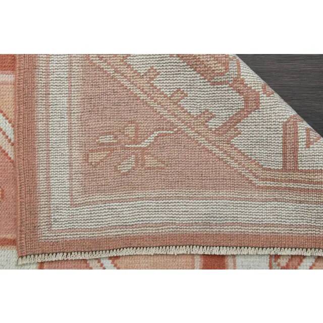 1970s Vintage Turkish Oushak Handmade Wool Cotton Pink Area Rug  168x220
