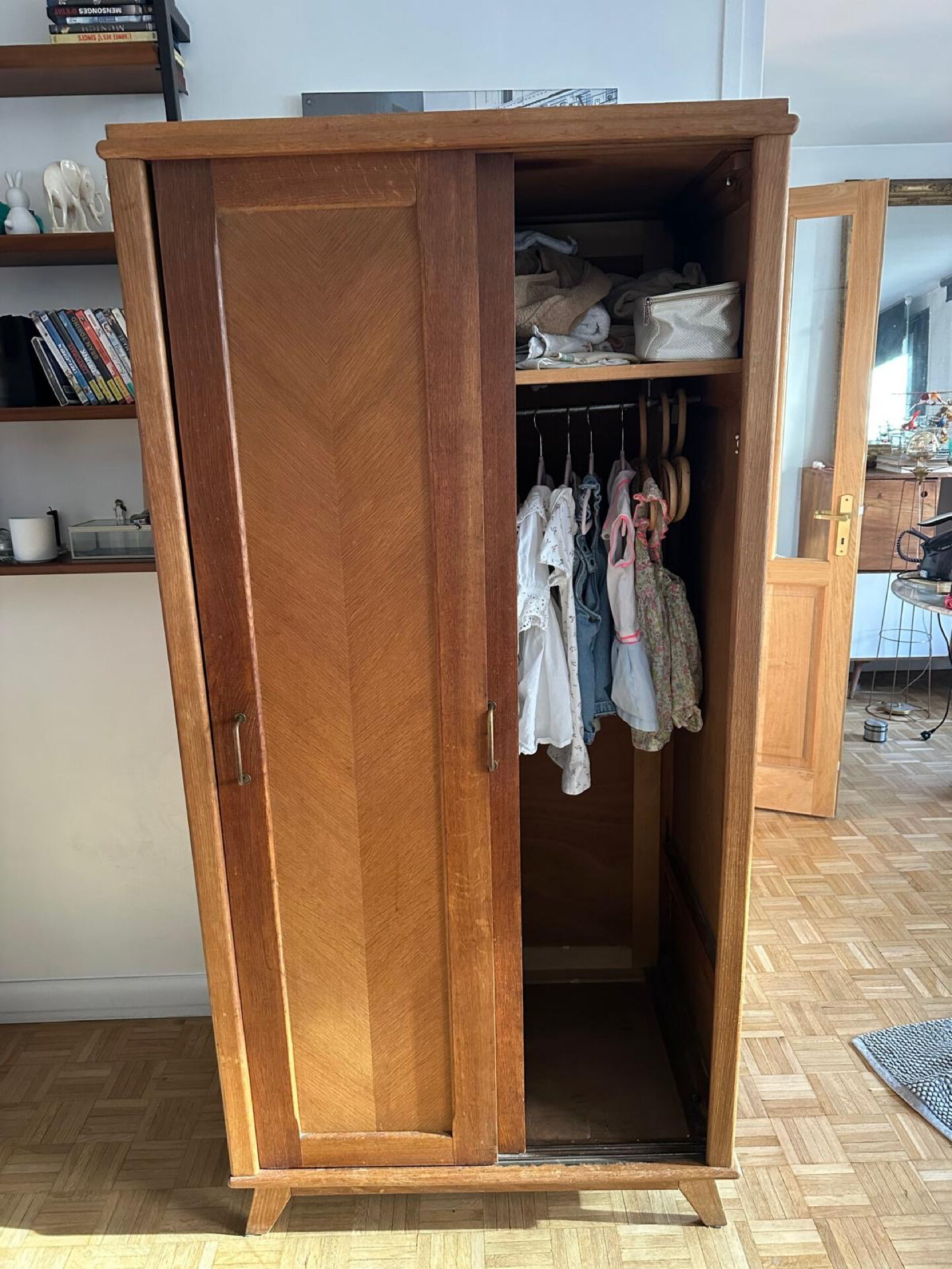 Scandinavian wooden wardrobe with sliding doors