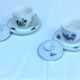 Two tea cups with lids, saucers, filters, porcelain Singer France limoges