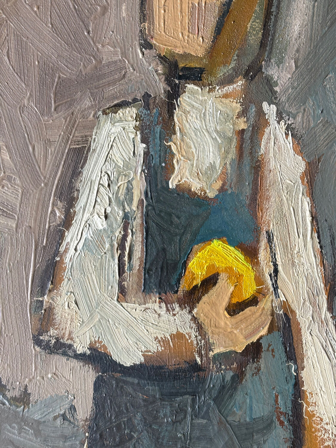 Oil on canvas "Young Girl with Fruit" 20th century, signed