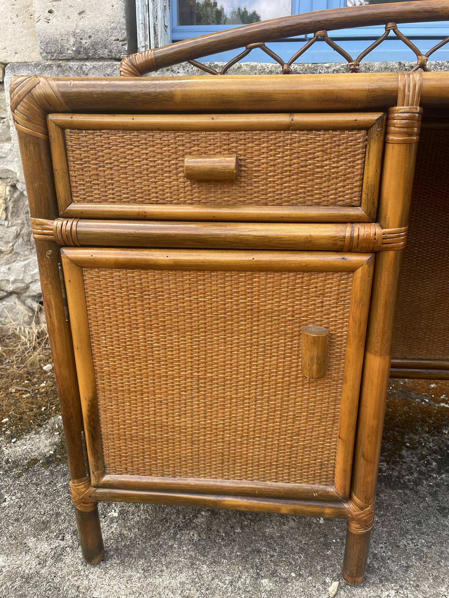 Vintage bamboo and rattan desk – 1960s-70s