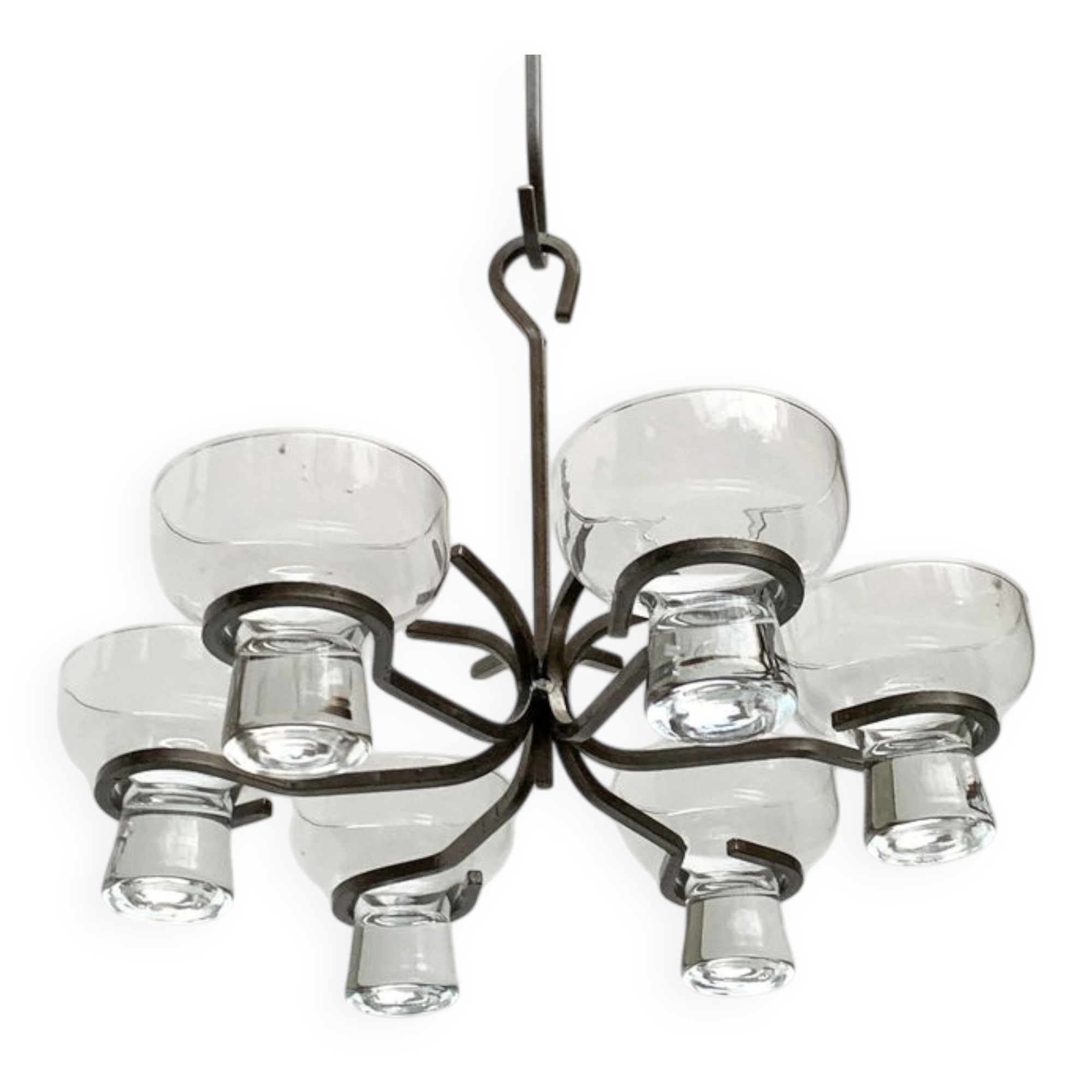 Mid-century metal and glass candle holder suspension from Denmark, 1960s.