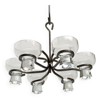 Mid-century metal and glass candle holder suspension from Denmark, 1960s.