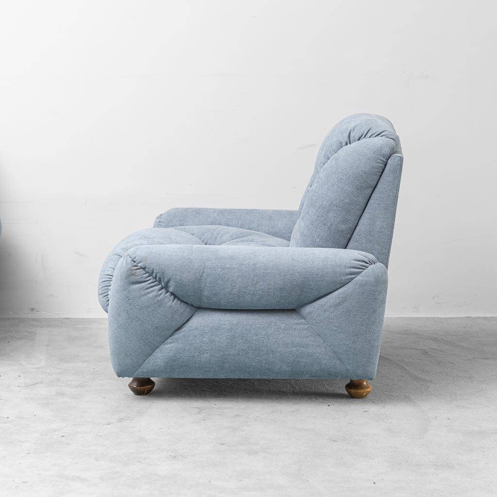 Pair of vintage Italian armchairs in light blue fabric – 1950s design