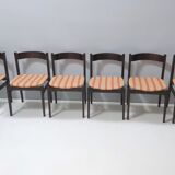 Vintage Set of Six Walnut Chairs by Gianfranco Frattini for Cassina with Stripe Patterned Orange Fab