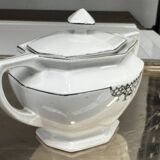 Art Deco sugar bowl circa 1930-40 Czechoslovakian porcelain - Silver trim