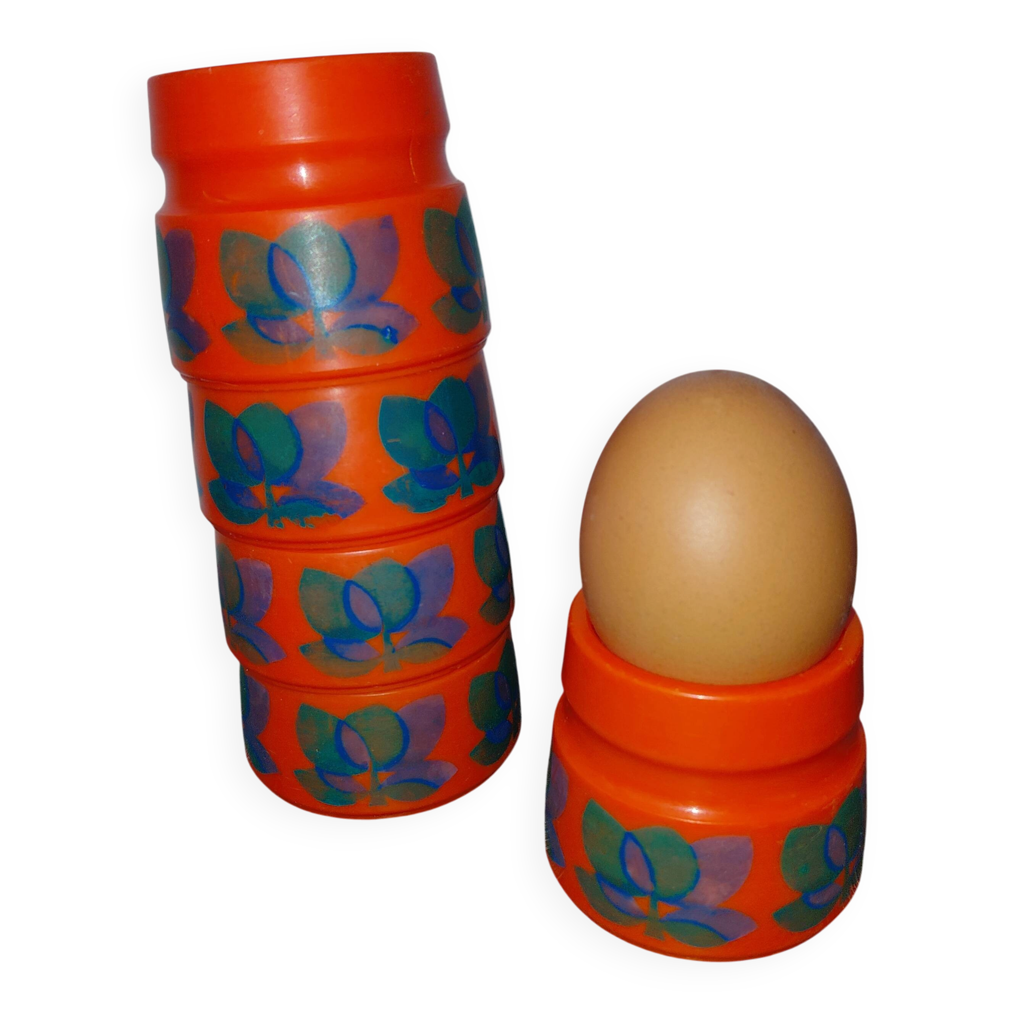 5 orange plastic egg cups EMSA
