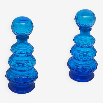 Duo de flacons / carafe verre bleue vintage , Empoli, Italy