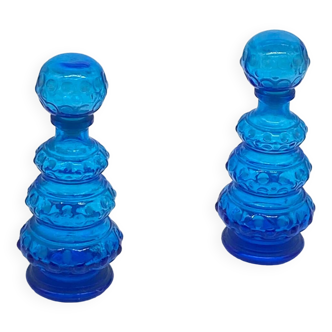 Duo de flacons / carafe verre bleue vintage , Empoli, Italy