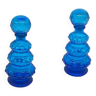 Duo de flacons / carafe verre bleue vintage , Empoli, Italy