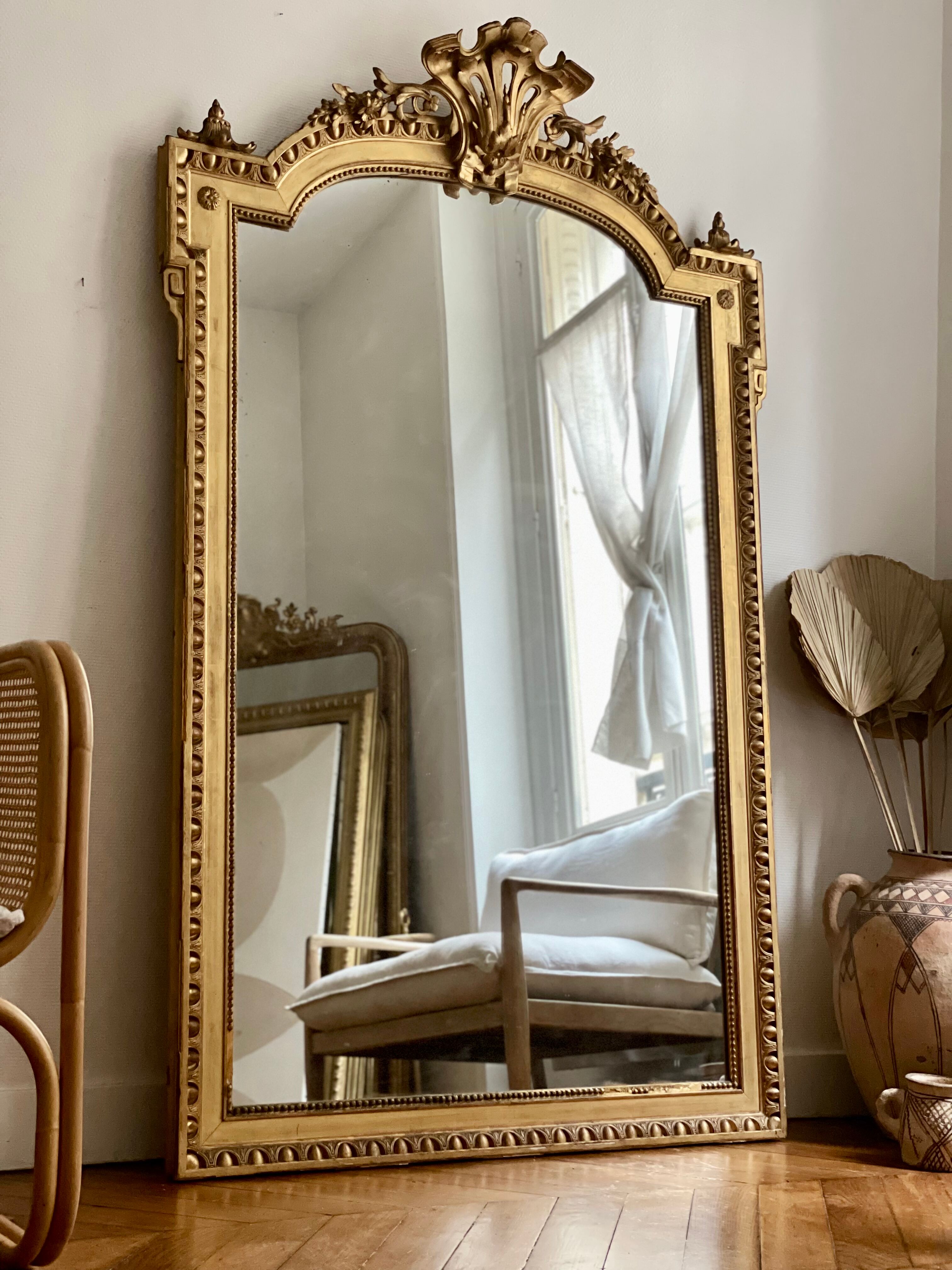 Antique napoleon mirror lll gilded pediment with rare gold leaf 103x182cm
