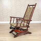 Antique Spring Rocking Chair in Floral Fabric, 1890s