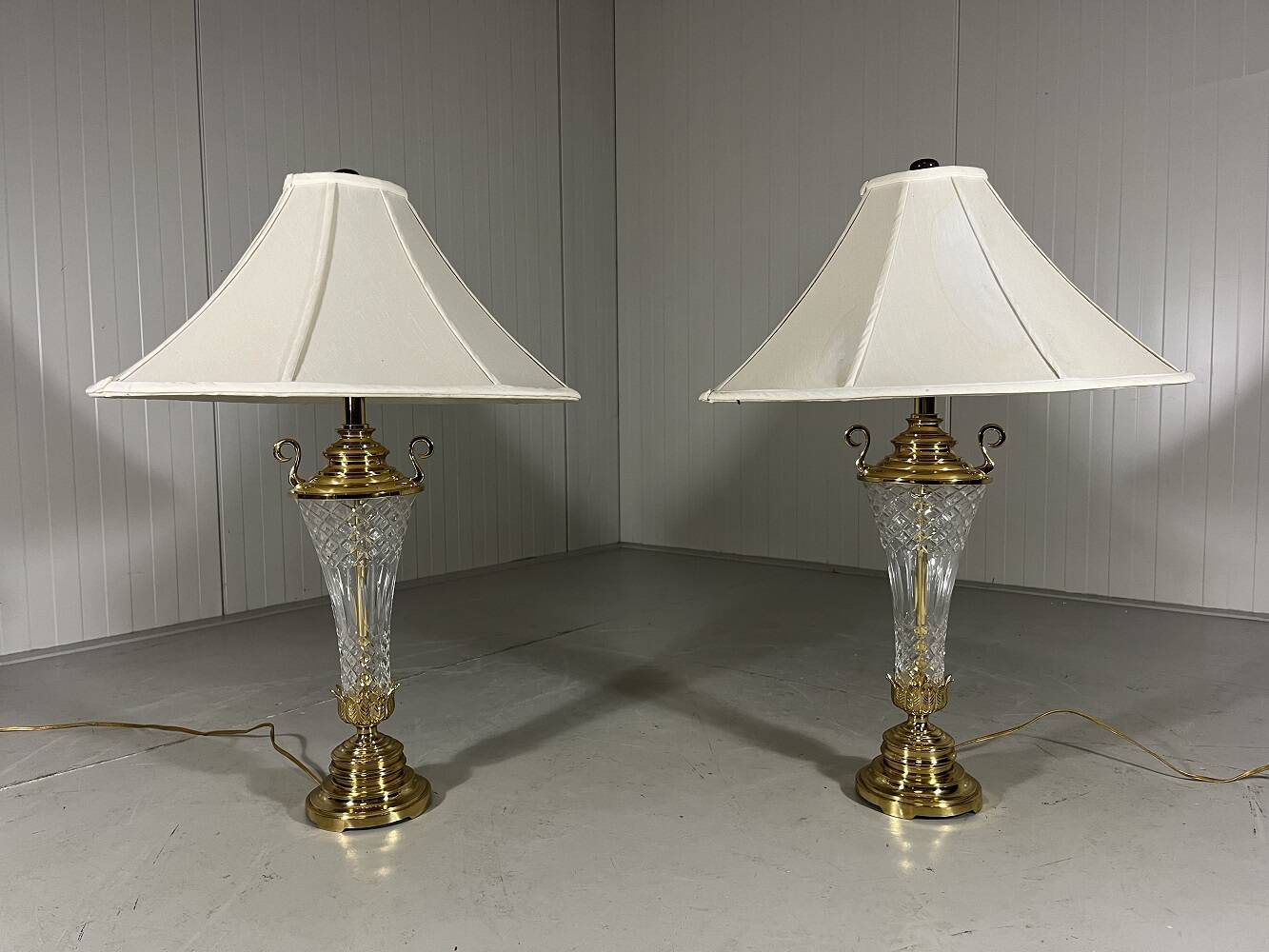 Hollywood Regency crystal & brass table lamps by Underwriters Laboratories Inc