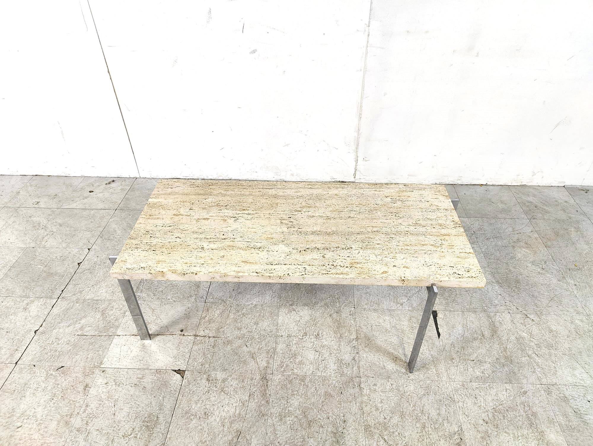 Vintage travertine and chrome coffee table, 1970s