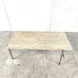 Table basse vintage en travertin et chrome, 1970