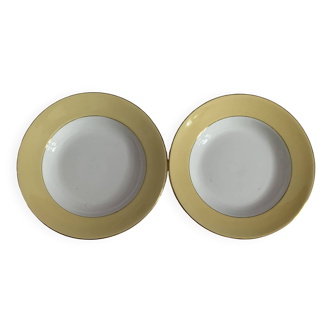 Assiettes  l'Amandinoise blanches et jaunes pastel
