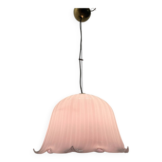 Grande suspension en verre de Murano rose des années 1970