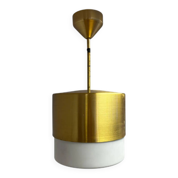 Brass and milk glass midcentury pendant by Kamenicky Senov, 1970s
