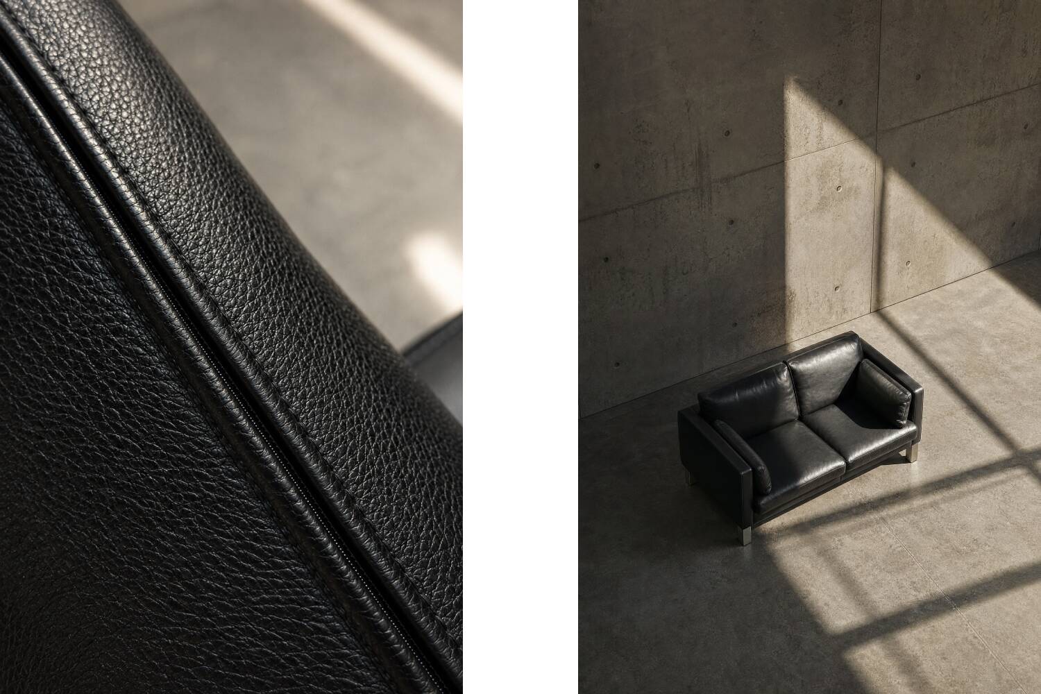 Vintage Mid-Century Danish Modern Two-Seater Black Leather Sofa, 1970s