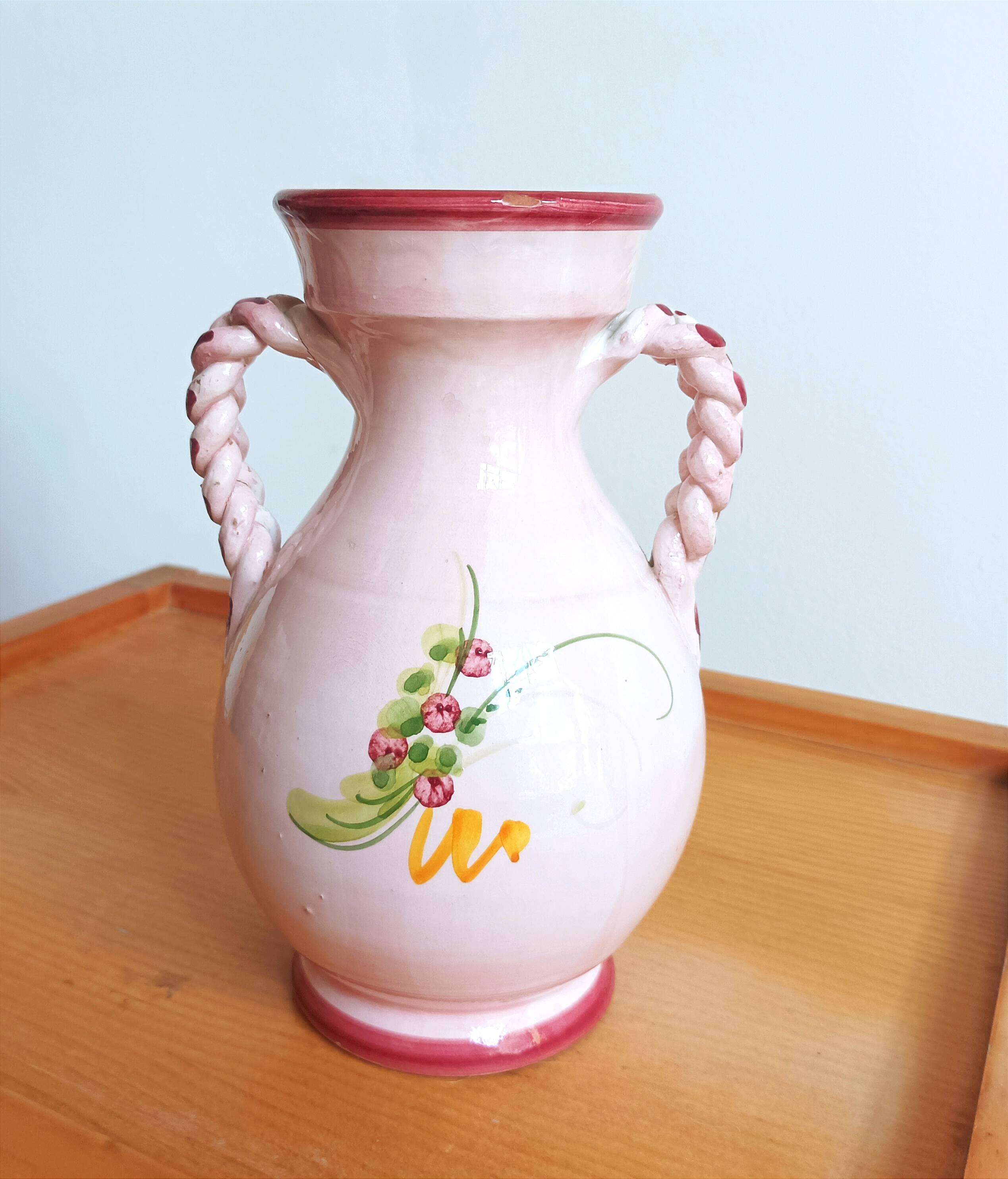 Double braided handle ceramic vase