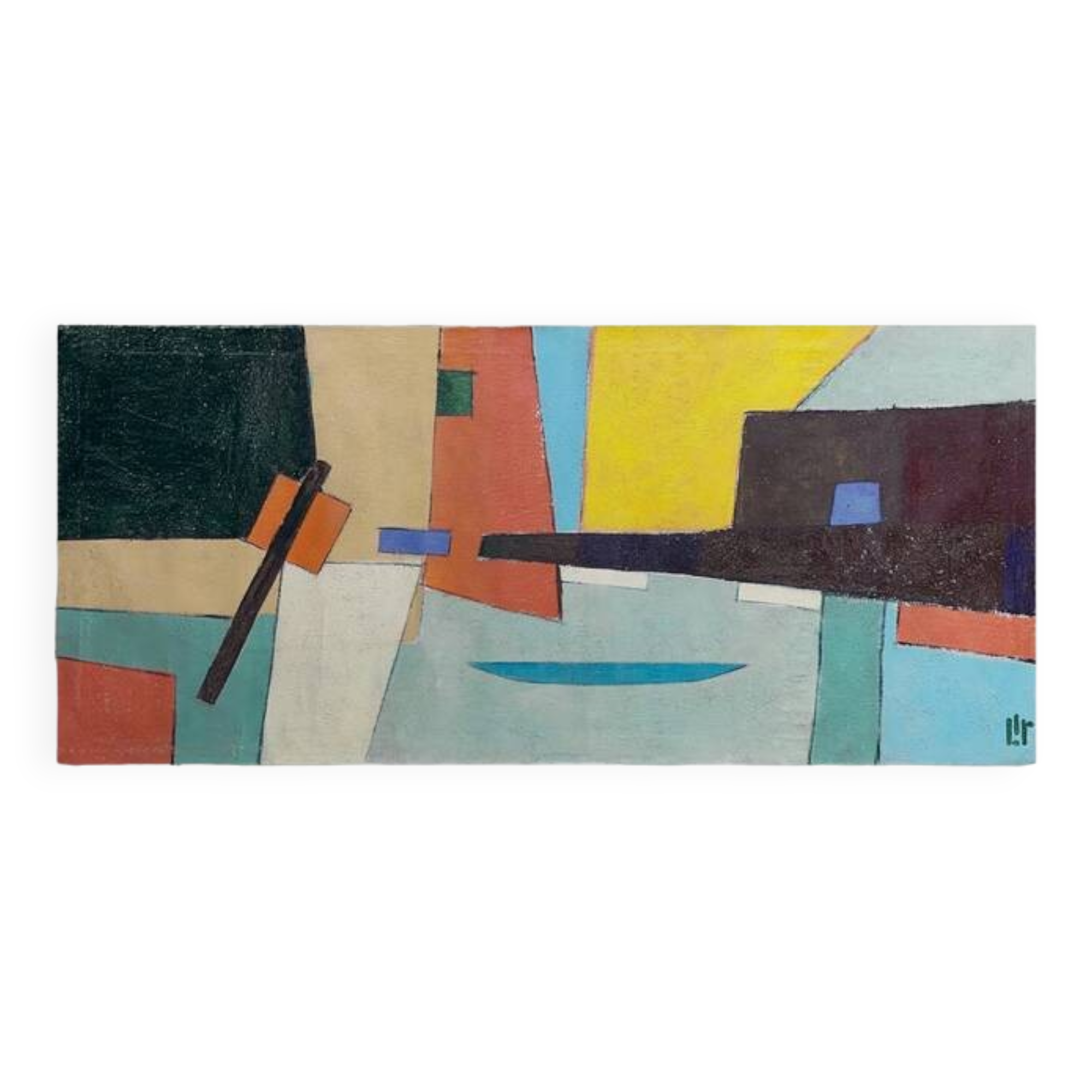 Contemporary painting, geometric composition, unsigned, 20th century, oil on canvas, 70x160cm, unframed