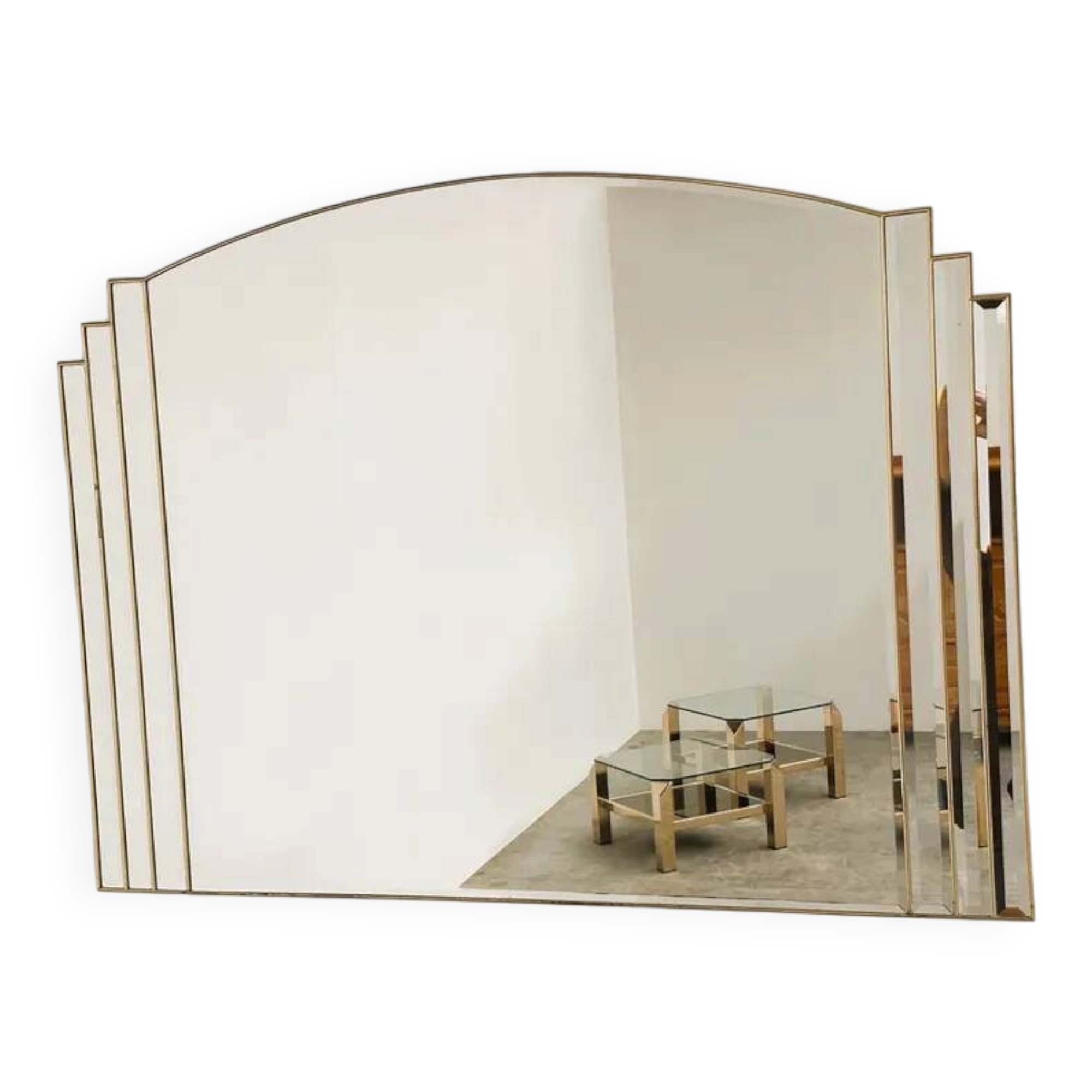 Vintage Art Deco Bevelled Mirror with Brass Trim, 1980s