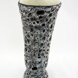 Matte ceramic vase - black and white Fat Lava décor - Annette Roux Vallauris - vintage 60s
