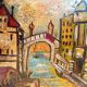vintage oil painting venice scene * framed canvas * mid-century