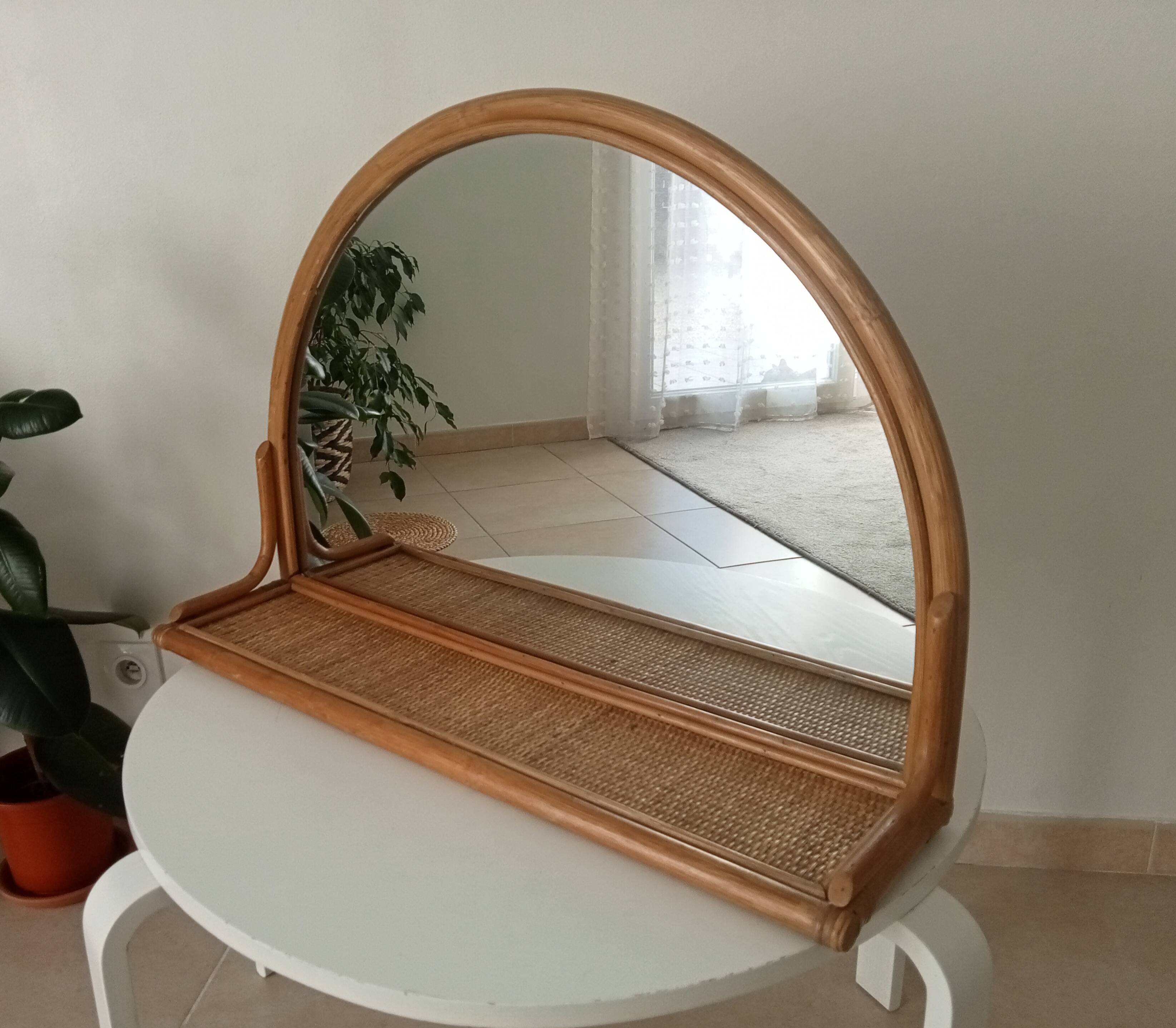 Miroir tablette vintage en rotin