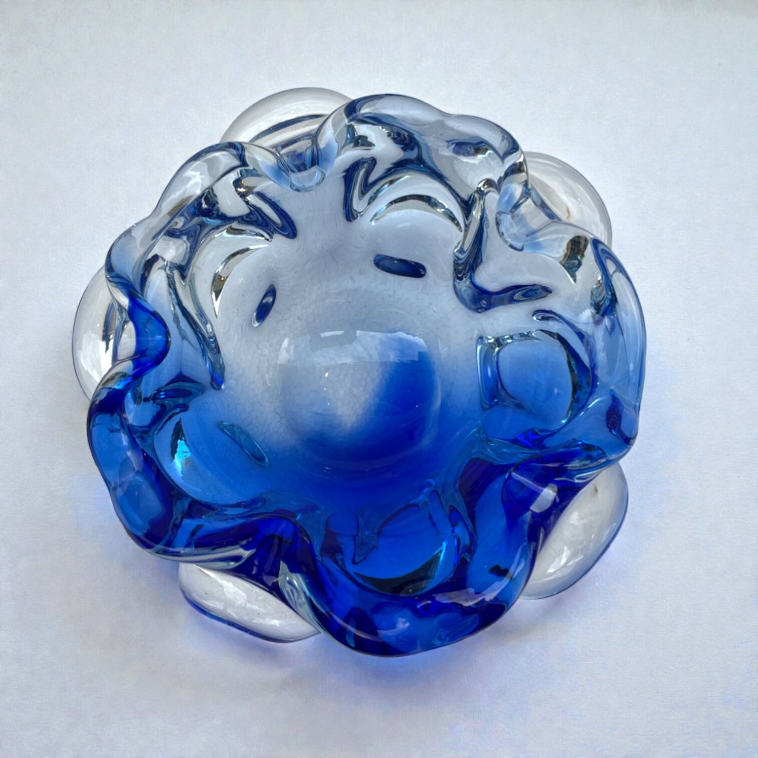 Large blue glass catchall - Murano Venice 1960