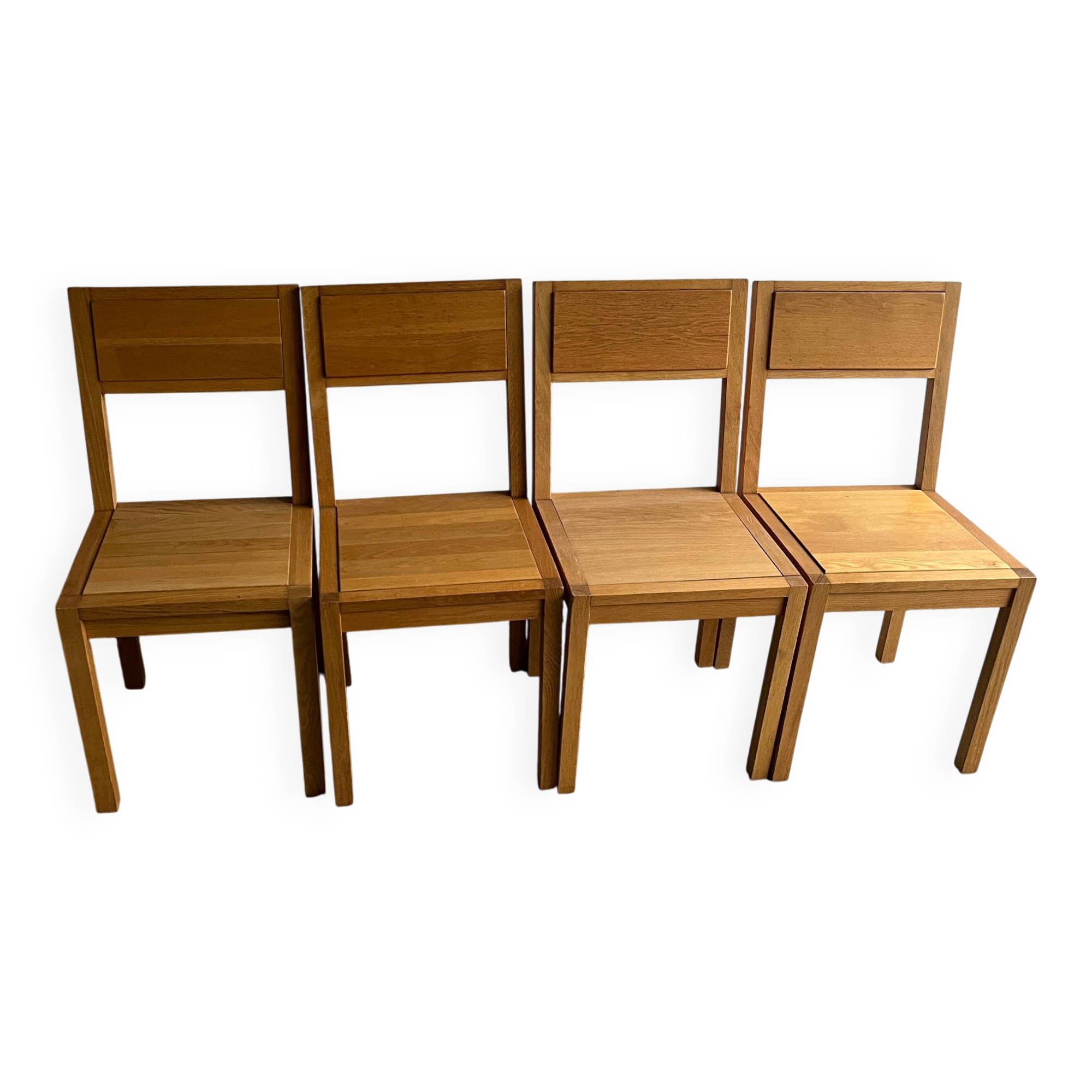 Set of 4 solid oak dining chairs – 1990s