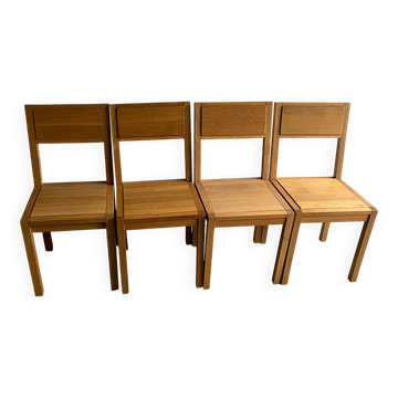 Lot de 4 chaises de salle à manger en chêne massif – années 1990