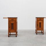 Rare pair of Art Nouveau nightstands with copper plaquette by Geo Verbanck,